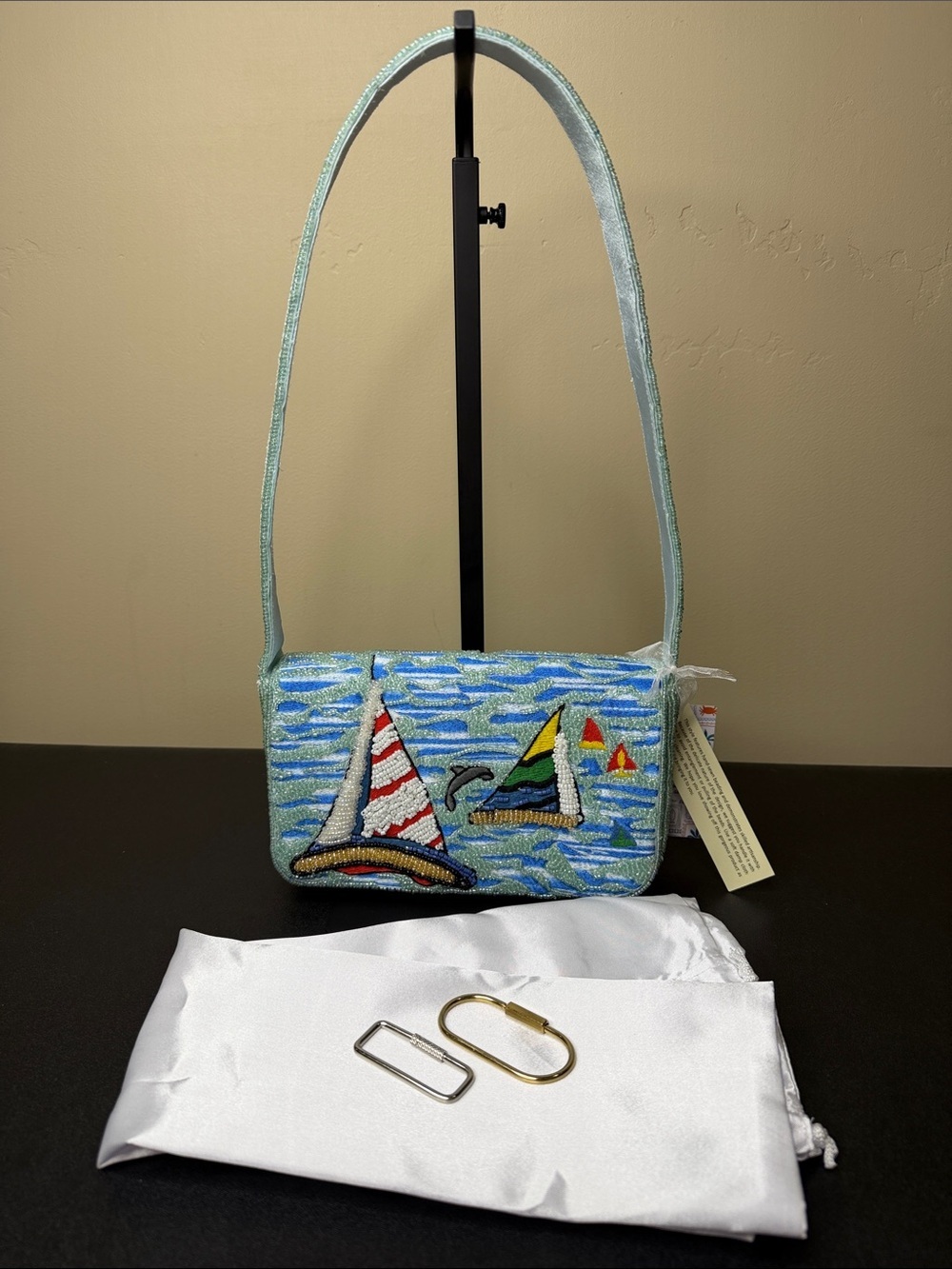 Made In India | Sailboat Beaded Bag w/ 2 Charm Connectors & Dust Bag ⛵️🐬
